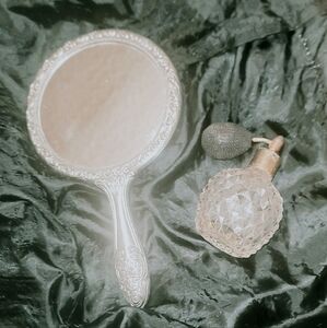 Vintage silver plated vanity dressing table item, .hand held mirror mid century.